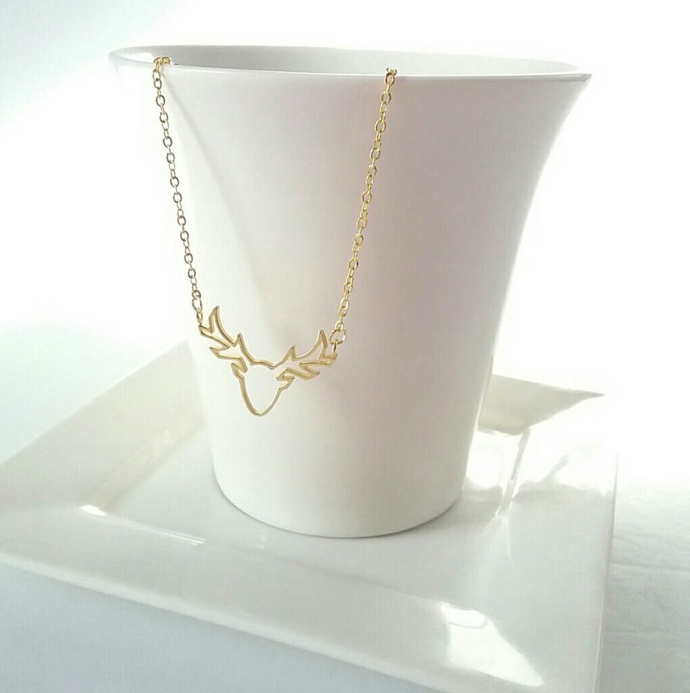 Gold Simple Reindeer Necklace - Picture 4 of 8